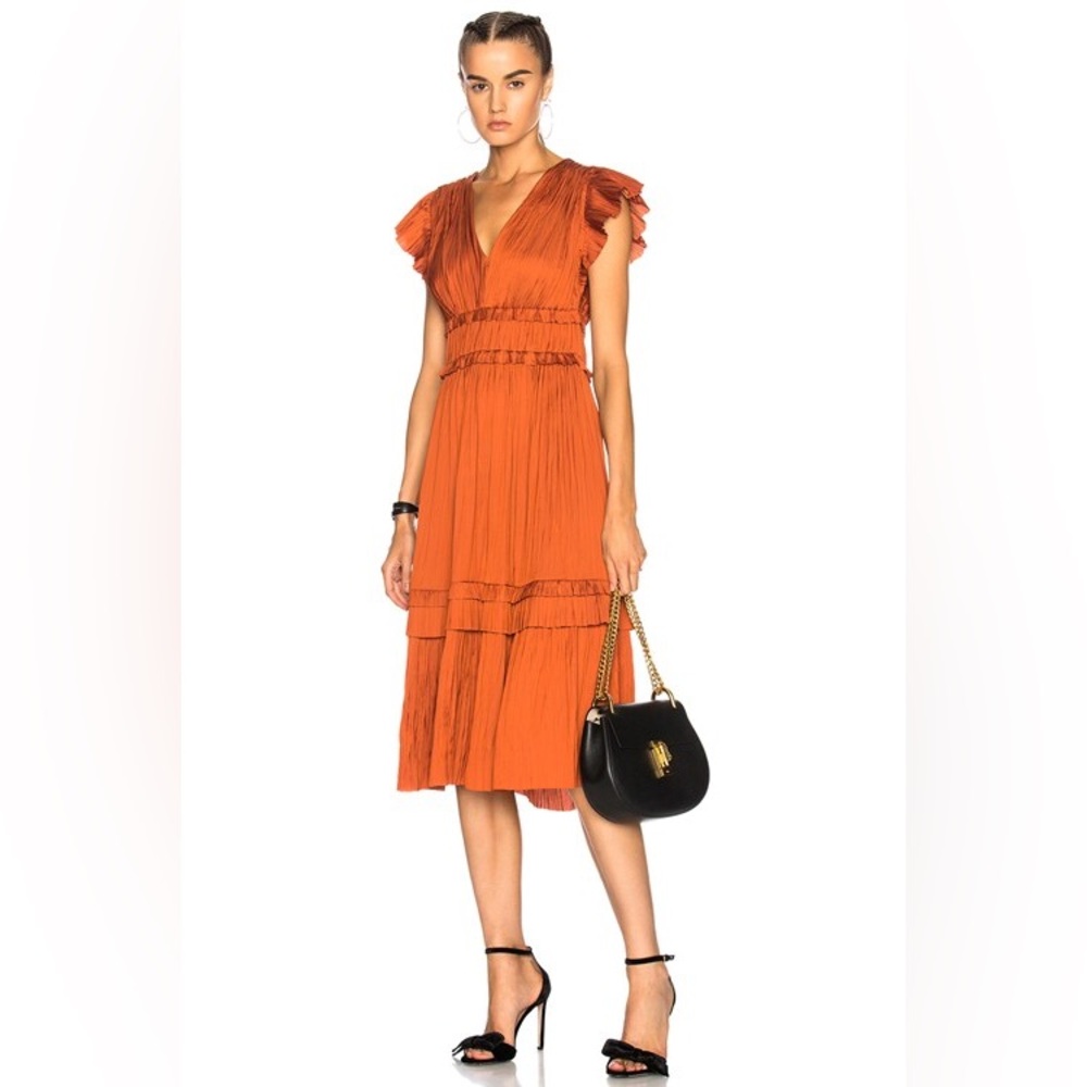 Ulla Johnson Bella Panel Plisse Satin Maxi Dress  in Poppy size 2